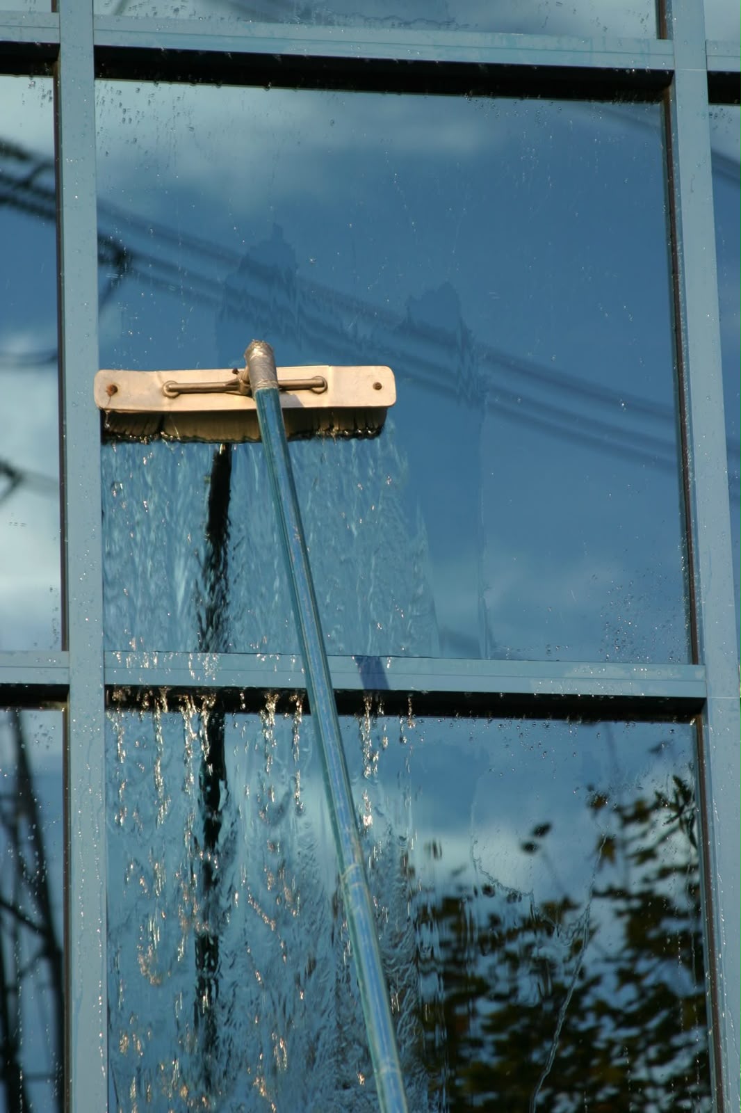 Professional window cleaning with a squeegee for a streak-free finish